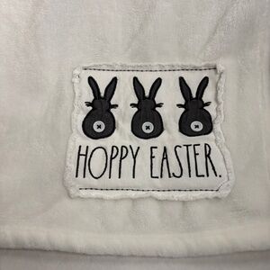 Rae Dunn “HOPPY EASTER” Plush Blanket Throw Bunnies 50x60 NWOT White/GrayBlack